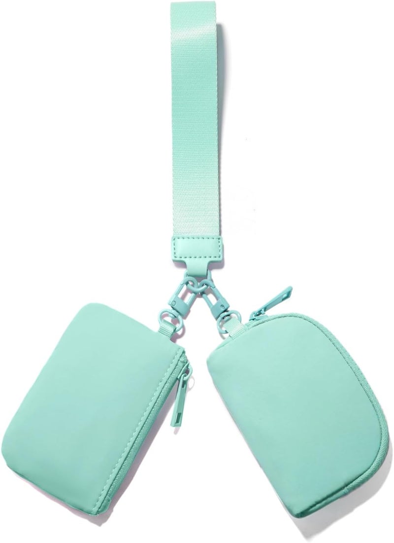 Viverte Mini Zip Around Wristlet Wallets for Women Small Portable Coin Purse Dual Pouch Keychain Wristlet Gifts for Women Travel Sports Outdoors (Light Green) - Image 1